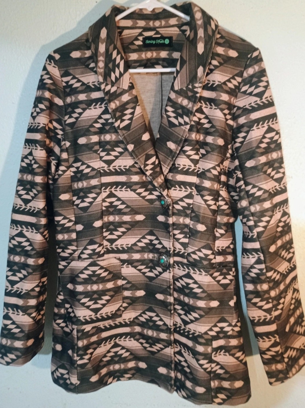 Aztec Print Jacket Blazer - Taupe & Black Sterling Kreek